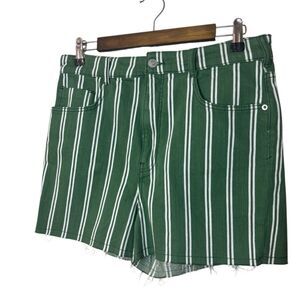 Anthropologie Pilcro Green & White Stripe Frayed Hem Shorts